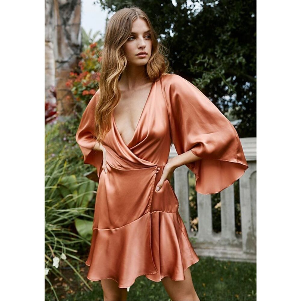 NWT Free‎ People Strike a Pose Feminine Romantic Silk Dress Perpetual Sunset 0